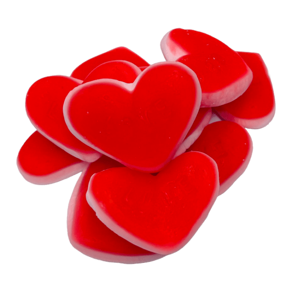 Foam heart with red jelly and strawberry flavor. Without palm oil. Contains only natural flavorings and colorings.